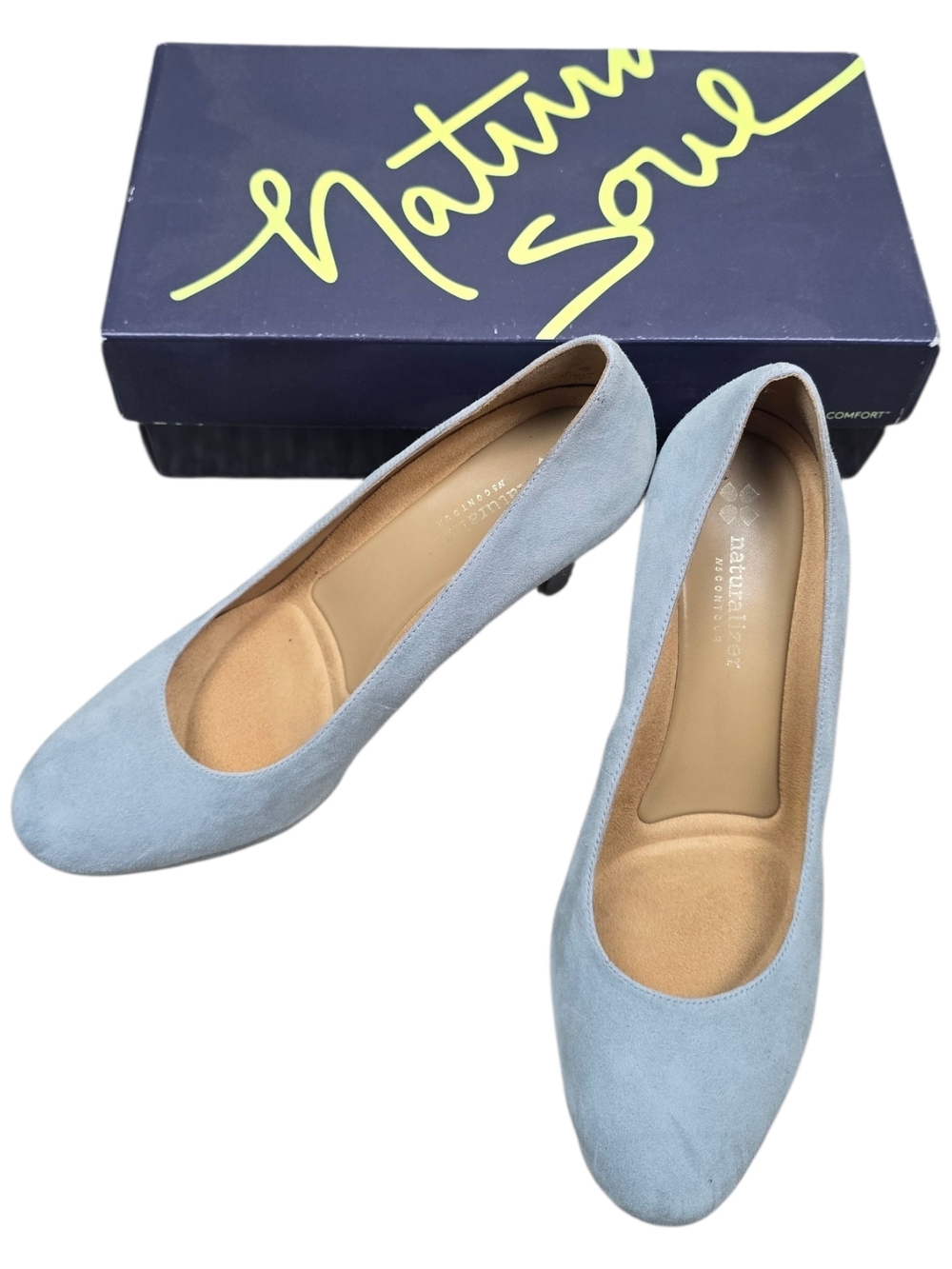 Natural Soul Pale Blue Suede Mid Heel Pumps